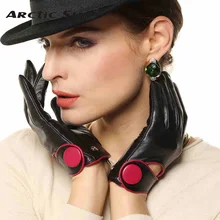 Высококлассные женские перчатки из натуральной кожи контрастного цвета, модные тонкие перчатки из овечьей кожи на запястье, EL028NN