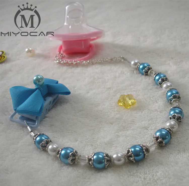 Miyocar Потрясающие Принцесса Blue Pearl Ретро Hand Made соску цепи/пустышки/манекен клип/Прорезыватели клип/соску держатель