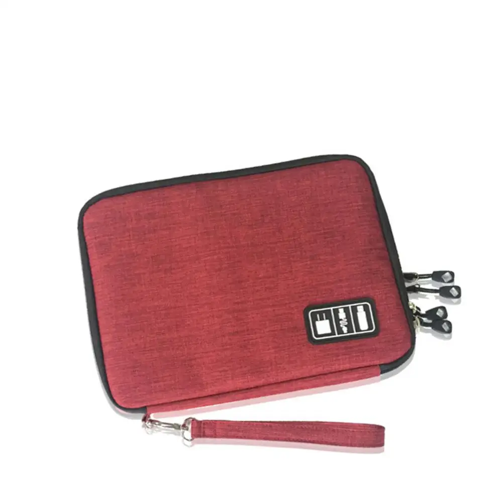 EastVita Double-layer Data Cable Storage Bag iPad Mobile Phone Accessories Multi-Function Electronic Storage Case - Color: Large red