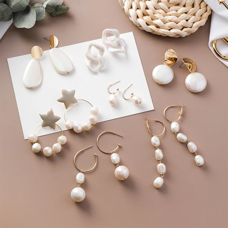 

Girl Women Circle Pearl Shell Drop Earrings Metal Trendy Dangle Simple Elegant Vintage Long Tassel Geometric Gift Jewelry