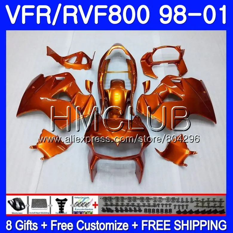

Body For HONDA VFR800R Interceptor VFR800RR 98 99 00 01 78HM.19 VFR 800RR 800 RR VFR800 Gloss orange 1998 1999 2000 2001 Fairing