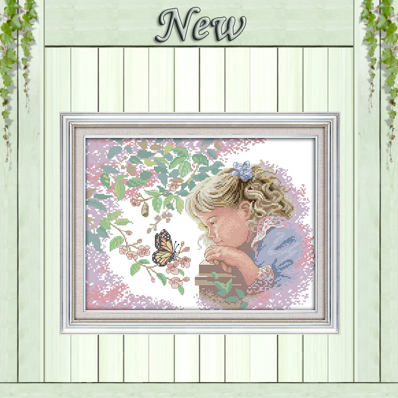 

The little girl with butterfly decor painting counted printed on canvas DMC 14CT 11CT Cross Stitch Needlework Set Embroidery kit