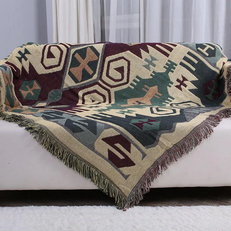 Retro Geometric Knitted Sofa Towel Blanket Cover Blanket Living Room