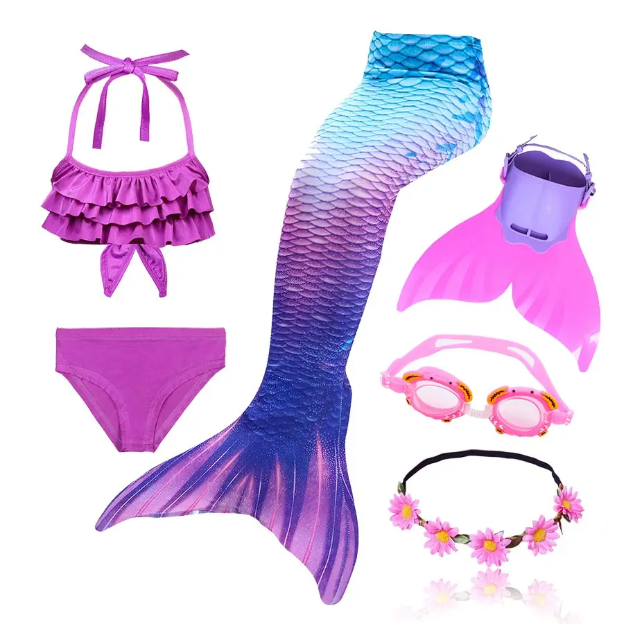 

Kids Swimmable Mermaid Tail for Girls Swimming Bating Suit Mermaid Costume Swimsuit can add Monofin Fin Goggle with Garland