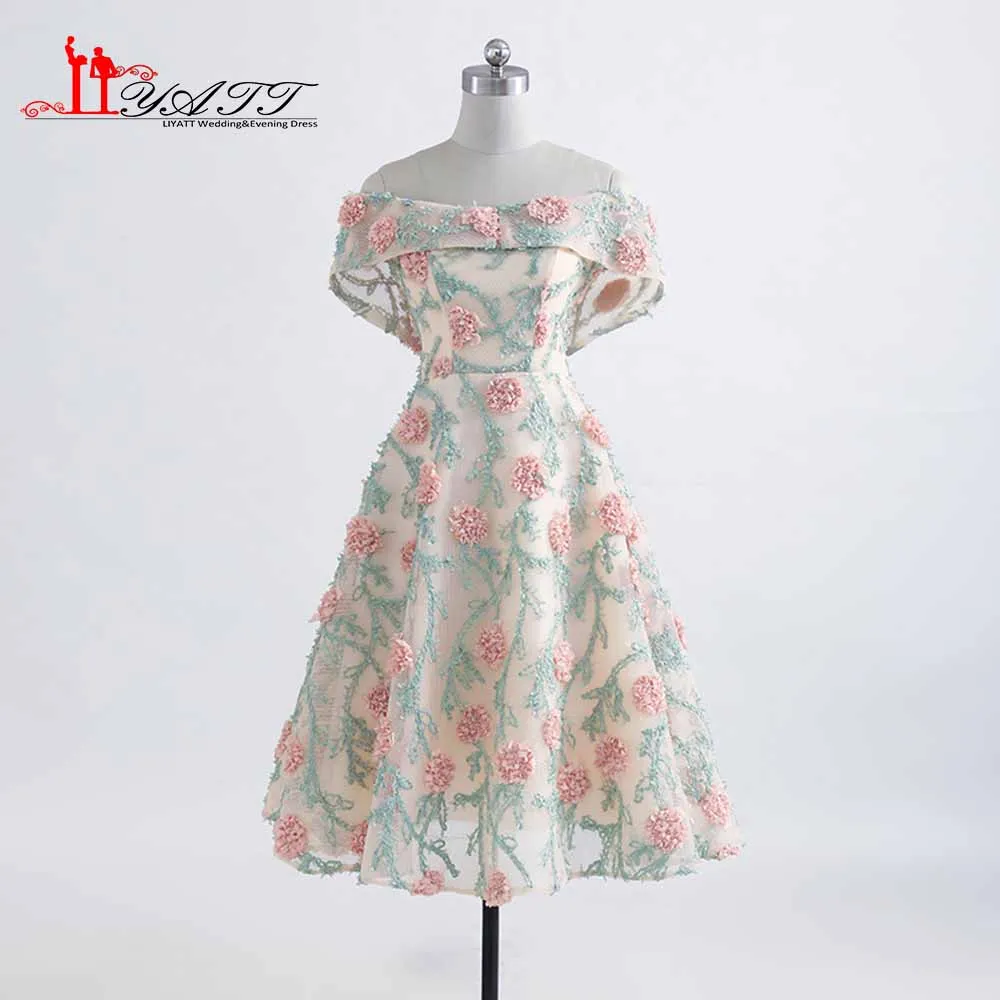 Robe De Soiree Flower Cocktail Dress Short Boat Neck ElegantParty Gown