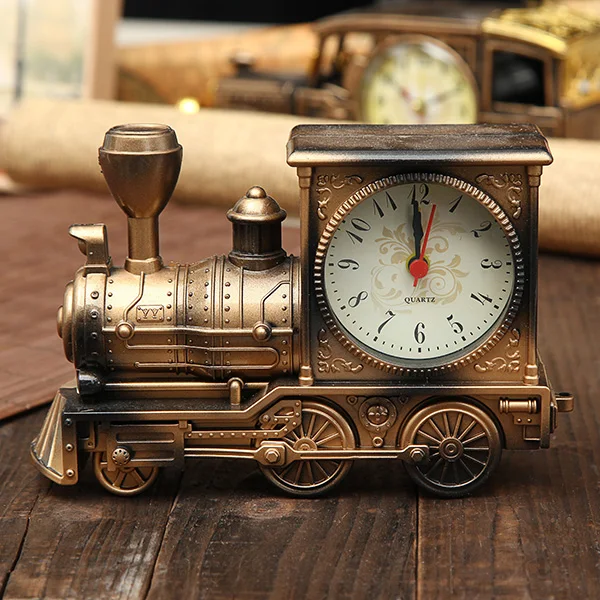 Ретро поезд ремесло Creatives будильник винтажное моделирование паровой поезд Кварцевый Будильник Настольный Декор часов подарок настольные часы