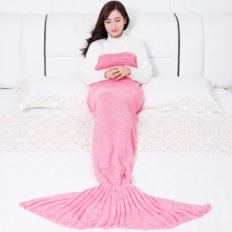 CAMMITEVER 14 цветов хвост русалки одеяло крючком Русалка одеяло для взрослых супер мягкое Всесезонная Спящая вязаная одеяло s - Цвет: Pink