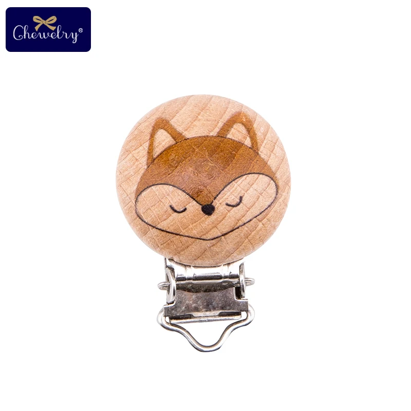 

4pcs Baby Beech Wooden Teether Printed Pacifier Clip Wooden Fox Rodent Dummy Clips Diy Nipple Pacifier Chain Children Goods Toy