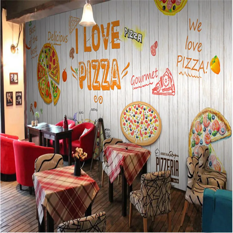 Креативная тема пиццы настенная бумага 3D современный фаст-фуд Западная закуска для ресторана бар промышленный декор черный фон настенная