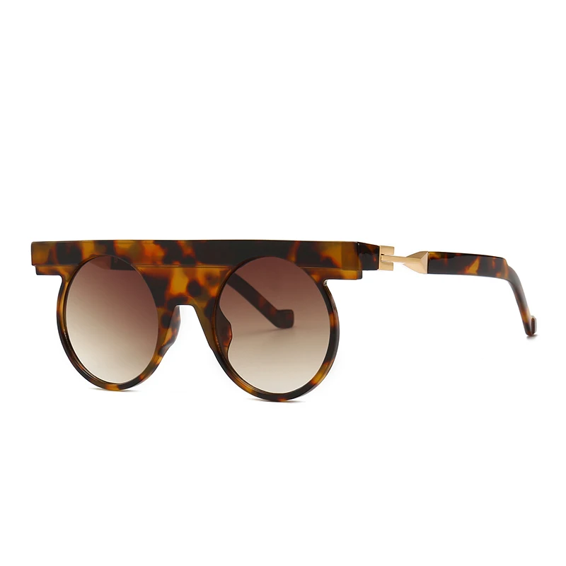 Панк Круглые ретро солнцезащитные очки для мужчин и женщин Модные Оттенки UV400 Винтажные Очки 46077 - Цвет линз: C4 leopard tea