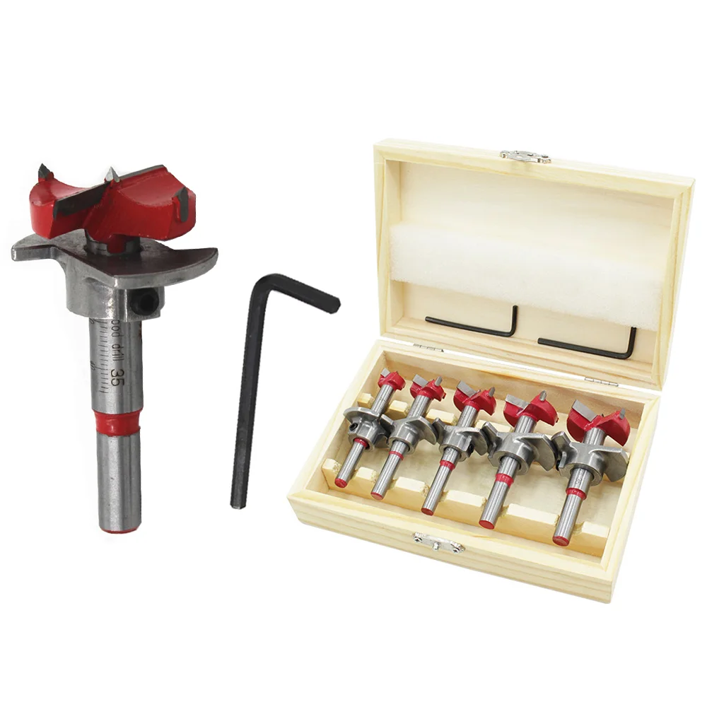 

5pc/1pc Adjustable Forstner Drill Bits Set For Carpentry Woodworking With Drilling Depth 15 20 25 30 35mm With Hex Wrench Shank