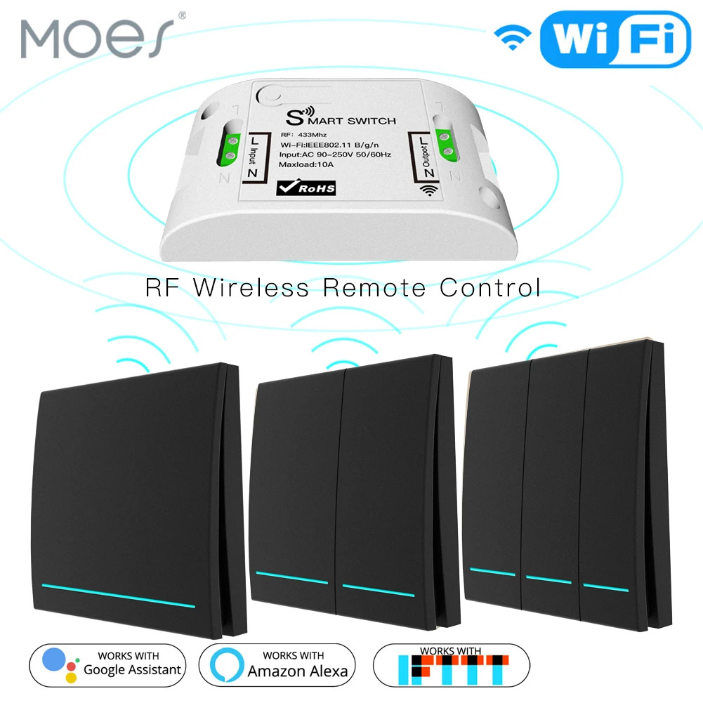 

RF433Mhz 110V 220V Receiver Wifi Wireless Remote Control Smart Switch With Smart life/Tuya APP ,Works with Alexa Google Home.