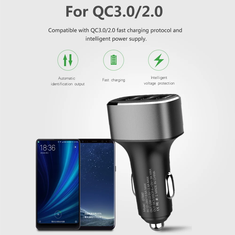 Для huawei Super Charge 3 порта type C и двойной порт usb быстрое автомобильное зарядное