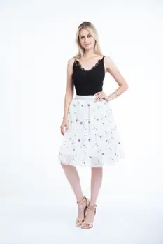 

Women Pleated Knee Length Skirt Petticoat Underskirt Floral Printed Embroidered gauze Casual Ball Gown Empire Floral Clothing