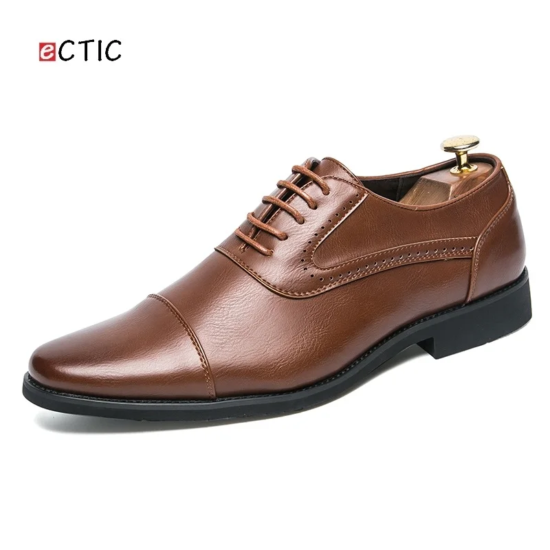 

ECTIC Vintage Big Size US 10 10.5 11 Luxury Men Dress Shoes Oxford Man Formal Business Cool Handsome Gentleman Footwear