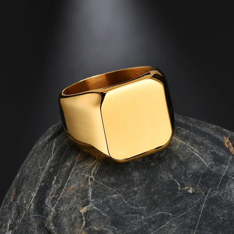 Nextvance Polishing Engraved Signet Ring Square Big Wide Band Название кольца Персонализированный подарок для байкеров Он-дракон Мужчины Punk Jewelry