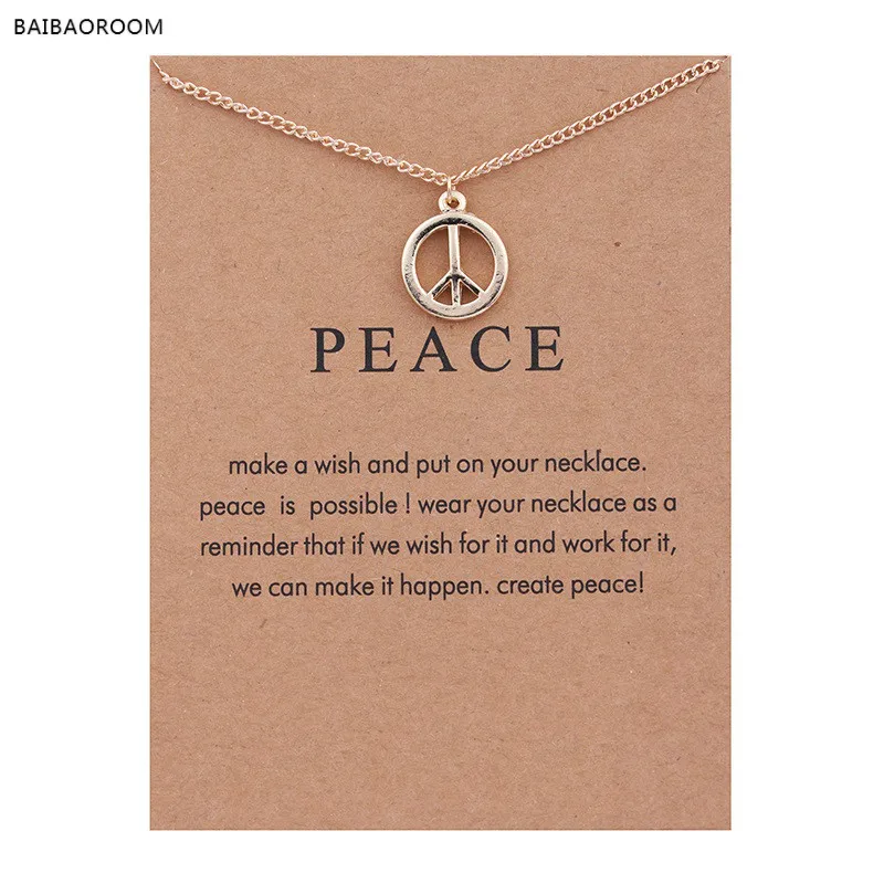 New Gold Plated Peace Sign Alloy Clavicle Bones Pendant Short Necklace