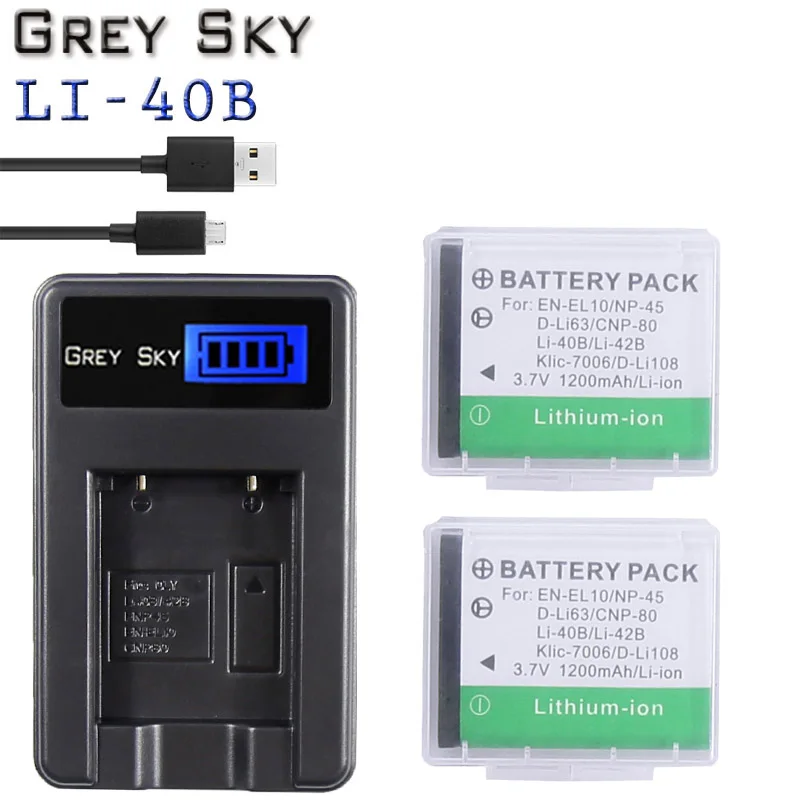 2xENEL10 Li-40B Li ion аккумулятор 40B 42B Батарея+ USB зарядное устройство для цифровой камеры Olympus Li-42B NP-45, для Nikon EN-EL10 D-Li63 D-Li108 NP-80 CNP80 KLIC-7006