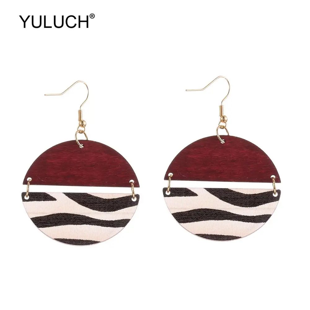 

YULUCH 2019 Ethnic African Semicircle Acrylic Zebra Black Green Wood Statement Pendant Earrings For Women Indian Fashion Jewelry