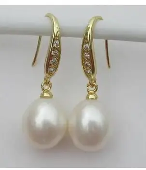 

free shipping>>>>noble jewelry huge 9-11MM NATURAL real SOUTH SEA white PEARL Dangle EARRING