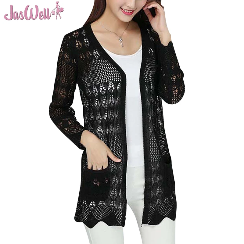Jaswell Casaco Primavera Mulheres Crochet Malha Frente Aberta