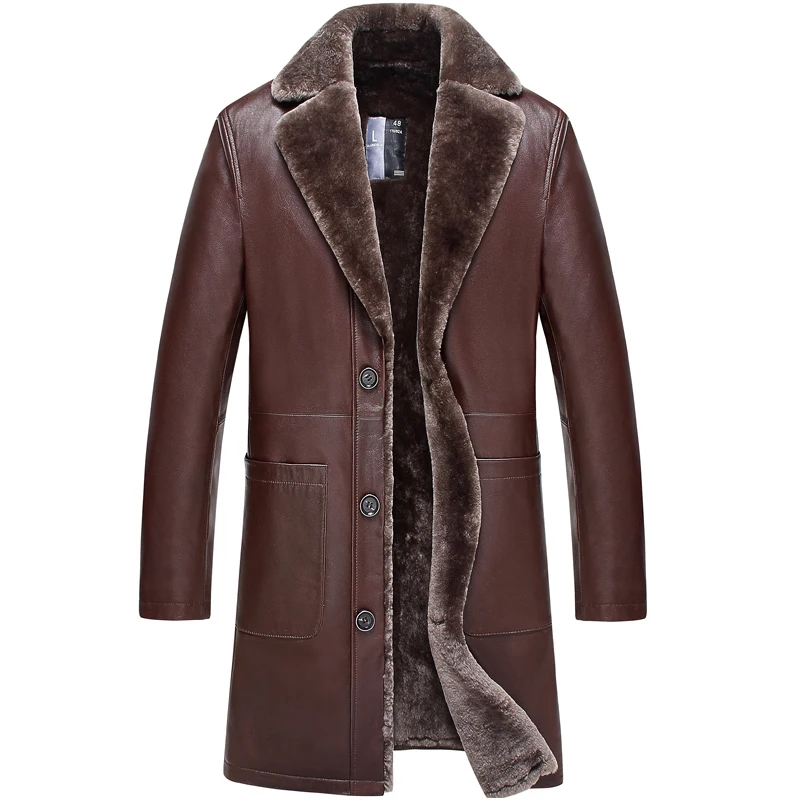 Genuine leather coat men winter goat 