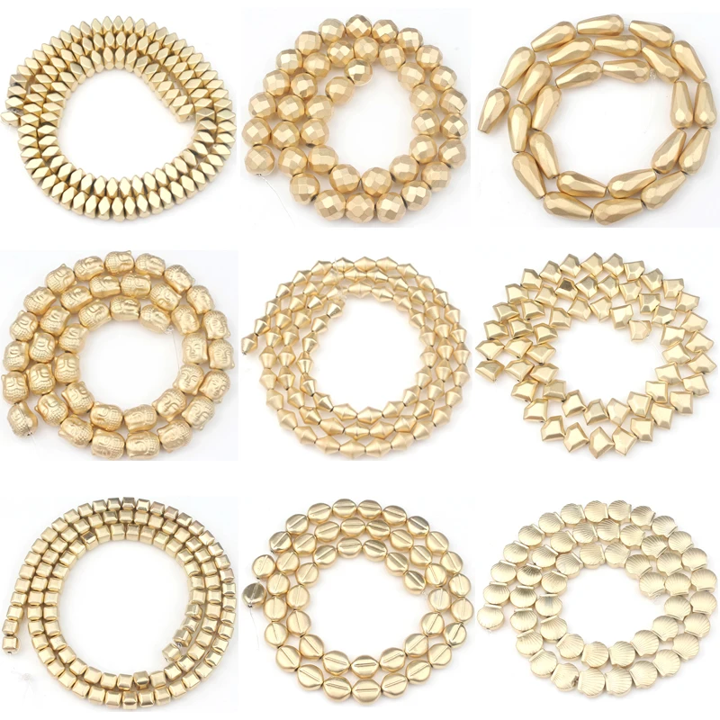 

Natural Matte Gold Stone Hematite Faceted Buddha Bead Oval Square Loose Spacer Beads For Jewelry Making Diy Charm Bracelet