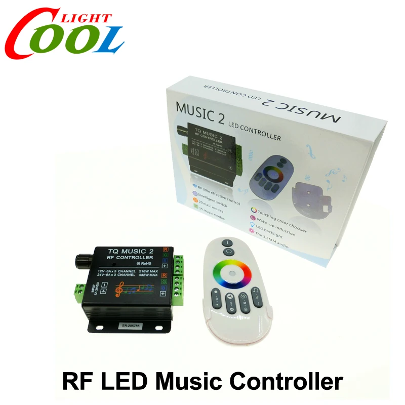 Music LED RGB Controller DC12-24V Intelligent Sonic Sensitivity LED Backlight Control with RF Touch Remote Controller.