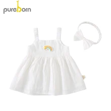 Платье для новорожденных+ повязка на голову; комплект из 2 предметов; Радужное платье принцессы без рукавов; детские комбинезоны; платье для маленьких девочек; летняя одежда; подарок