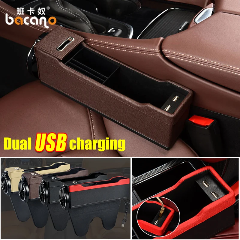 

USB Car Seat Organizer Crevice Storage Box Bag Cup Drink Holder Auto Gap Pocket Stowing Tidying For Phone Interior Accessories