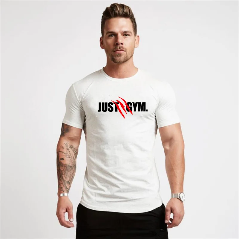 

2019 Summer Mens Gym T shirt Crossfit Fitness Bodybuilding Shirt Letter Printed Male Cotton Short Sleeve Running Sport Tee Tops