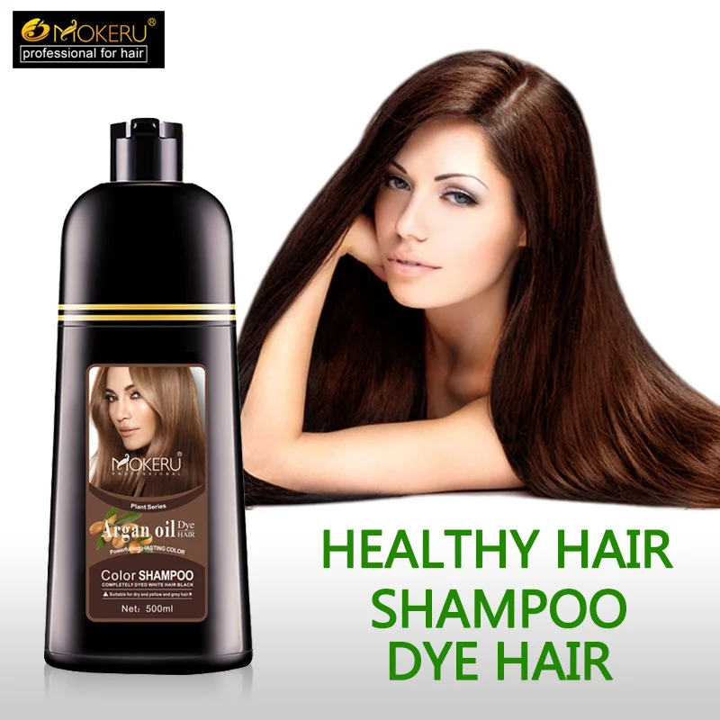 

1pc 500ml Mokeru Organic Hair Dying Good Effect Long Lasting Argan Oil Hair Dye Shampoo For Cover Gray Hair