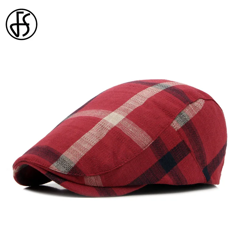 

FS Unisex Classic Plaid Berets Caps For Men Casual Cotton Flat Cap Women Newsboys Gatsby Casquette Gorras Peaked Cap Cabbie Hats