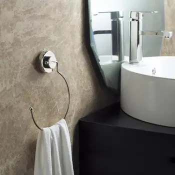 

Stainless Steel Towel Ring Holder Bathroom Towel Hanger Rack Ring Shape Vacuum Suction Cup Towel Shelf No Trace Storage Rack Bar