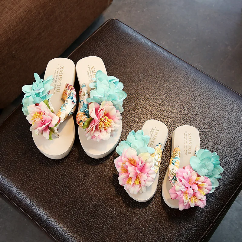 XMISTUO/модные Семейные тапочки; обувь для отдыха на море; красивые шлепанцы; нескользящие пляжные шлепанцы ручной работы с цветами