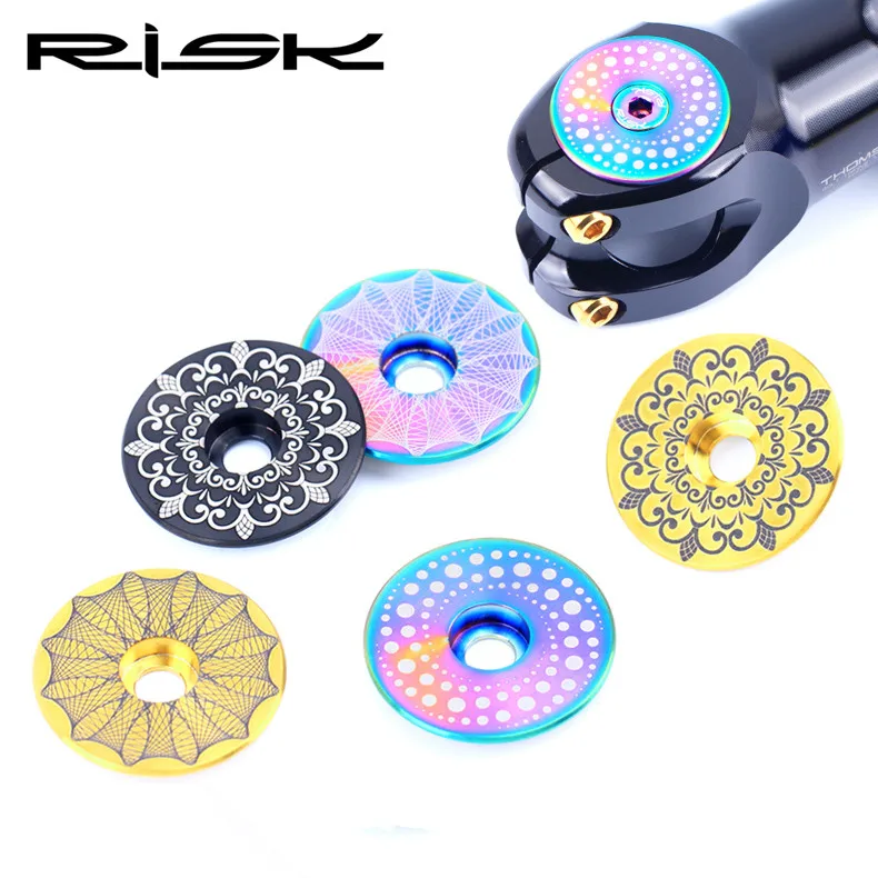

RISK 1-1 / 8 " Titanium Bike Headset Top Cap With M6*30 mm Headset Bolts ultralight Bicycle Headset Stem Cover 3 Colors
