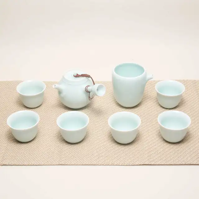 Best Price Newchinaroad Bluish Chinese Kungfu Mini Tea Set Ceramic Chinese Teapot Set 1 Teapot & 6 Tea Cups & 1 Sharing Pot ChaHai (8pcs)