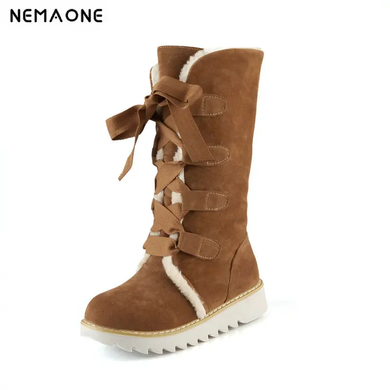 

2019 women fashion erogenous mid calf snow boots to keep warm in winter women shoes 3.5cm med heel casual party shoes