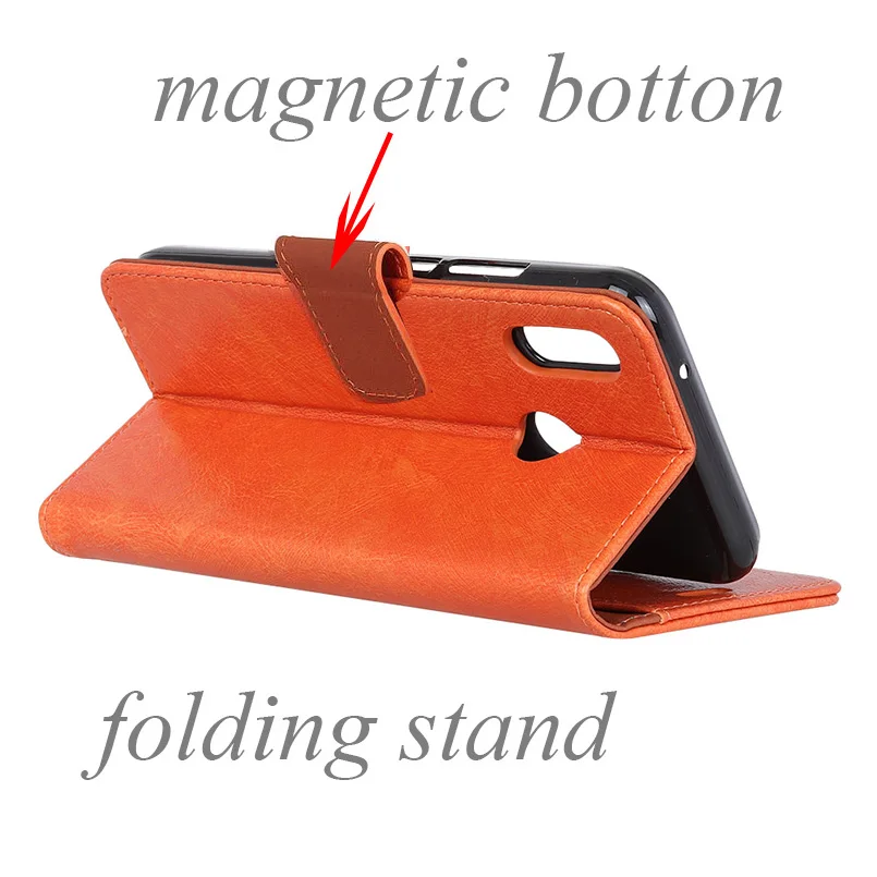 For Huawei P Smart 2019 Leather Case for 6.2'' Huawei P Smart 2019 Phone Nappa Leather Wallet Case with Card Slot Folding Stand 2