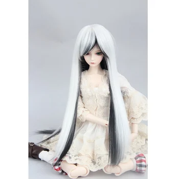 

Bybrana girl long straight Black plus white hair 1/3 1/4 BJD wigs for dolls free shipping