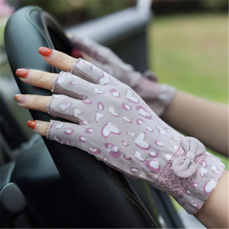 Полупальцевые кружевные из чистого хлопка солнцезащитные перчатки женский летний половина пальцев противоскользящие для вождения тонкие стильные женские рукавицы TB48 - Цвет: Сливовый