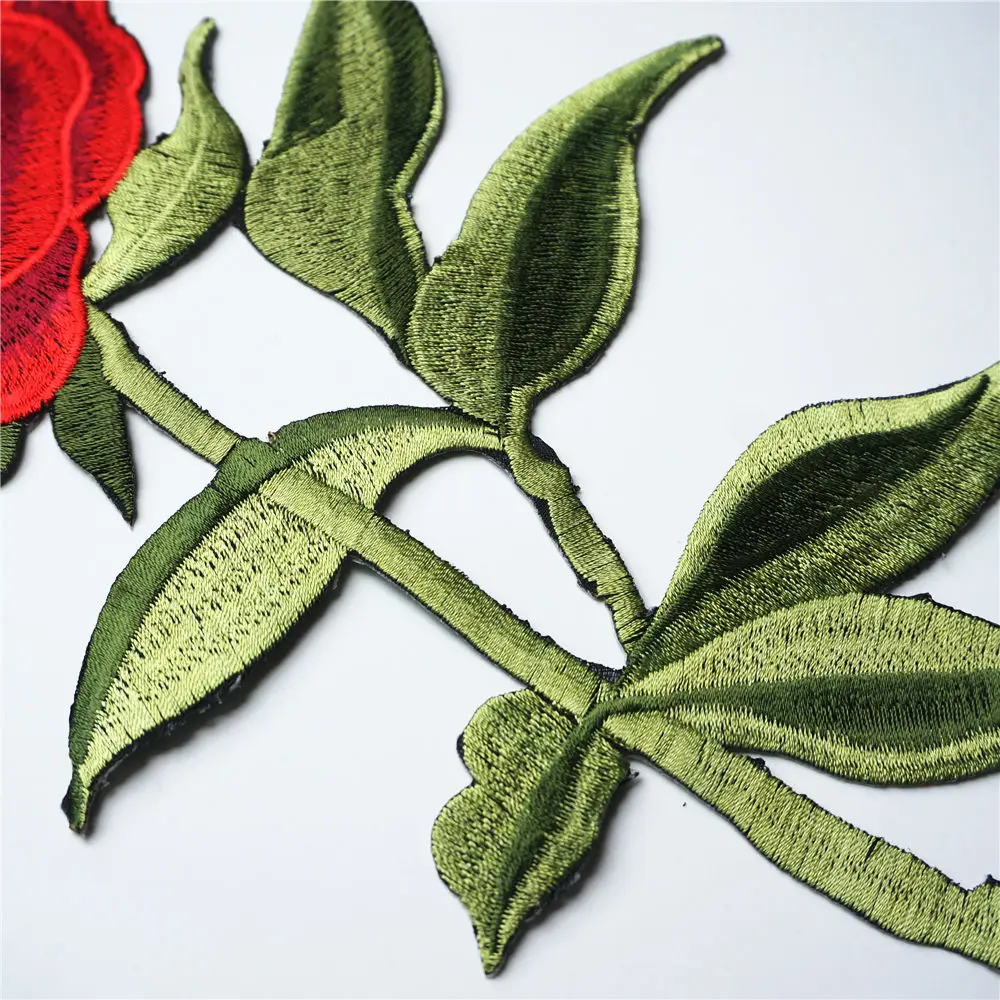 32 см красные розовые листья пришить железо на заплатках вышитые цветы значок для одежды DIY Аппликации Ремесло украшения