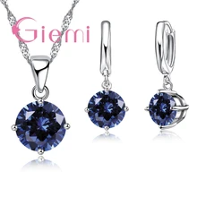 925 Sterling Silver Pendant Necklace Earrings For Women Engagement Fashion Jewelry Set 2020 Trendy Austrian Crystal Wholesale