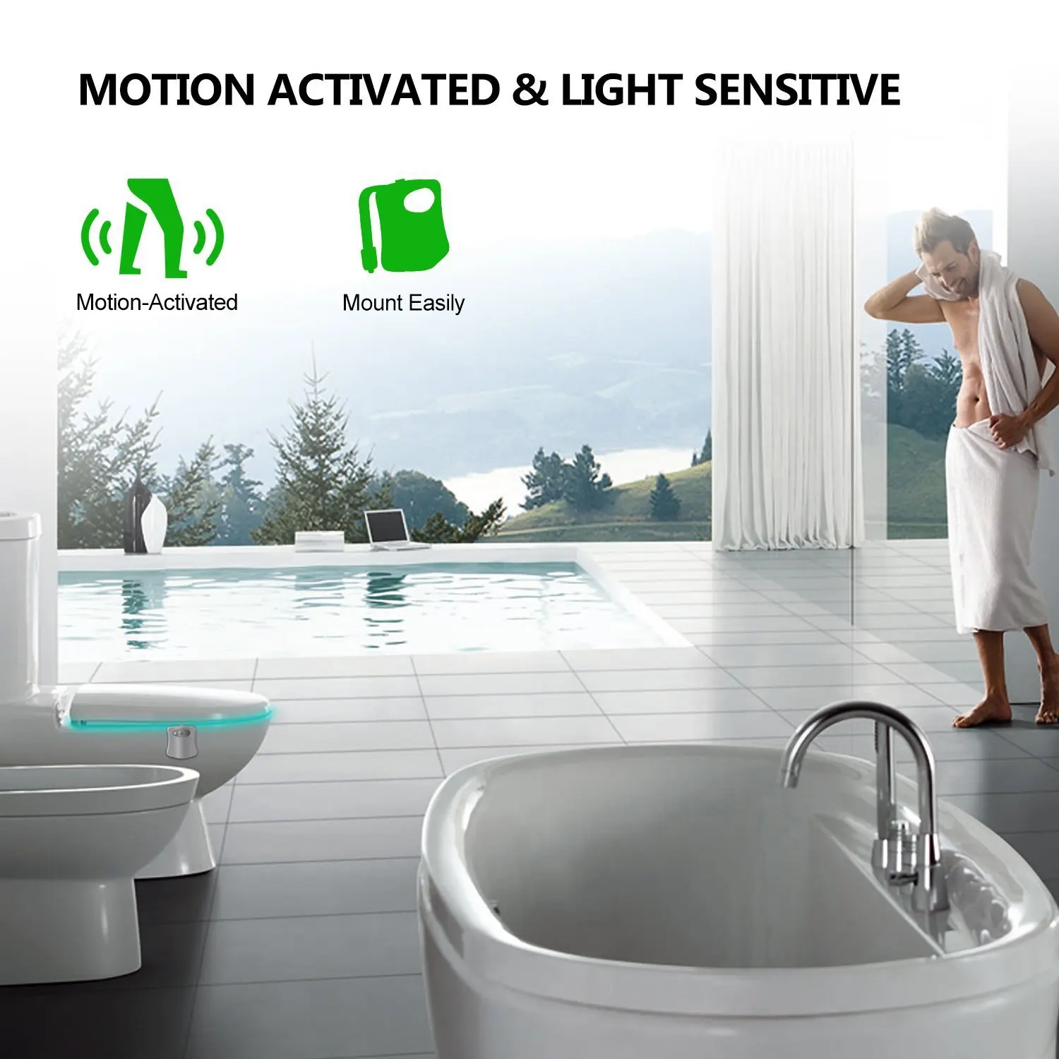 Сенсорная лампа для унитаза, светодиодный светильник для унитаза, Ночной светильник, 8 цветов, смарт-Авто-активация, кювет, аксессуары для ванной комнаты, 1 шт