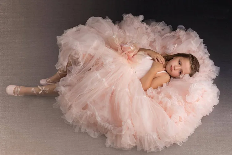 

In Stock Lace Tulle Pink Ball Gown Flower Girl Dresses for wedding