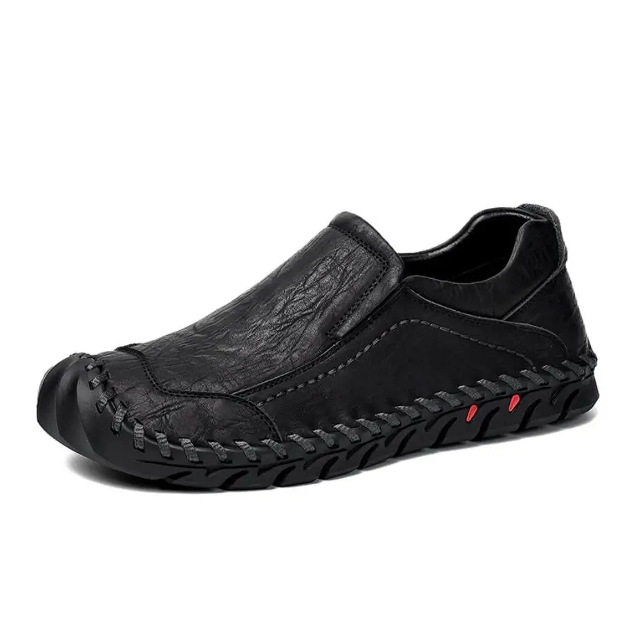 Г. новая весенняя мужская повседневная обувь из натуральной кожи мужские комплекты дышащая Нескользящая мужская обувь с ручной строчкой CS-595 - Цвет: black