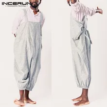 INCERUN, модные мужские комбинезоны, штаны в полоску, на лямках, свободные, женский комбинезон, уличная одежда, карманы, широкие брюки, мужские комбинезоны, S-5XL