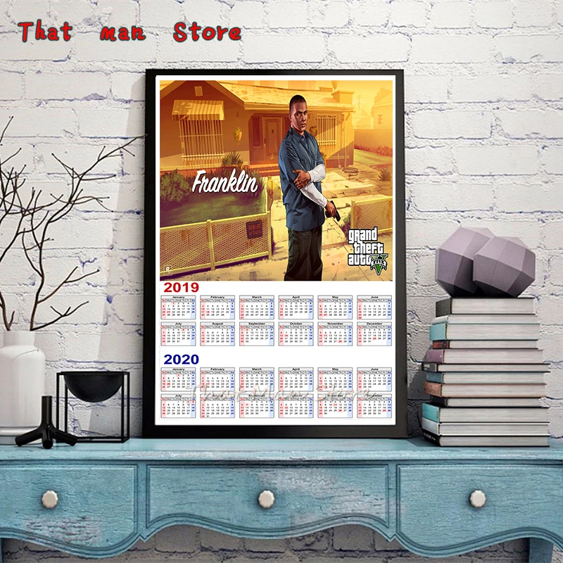 GTA 5 Grand Theft Auto San Andreas плакат с календарем для домашнего интерьера декоративная настенная бумажная наклейка с белым покрытием 42*30 см