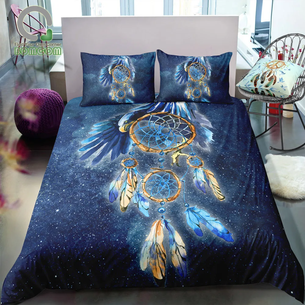 

BOMCOM 3D Digital Printing Bedding Set Hand Drawn Watercolor Dream Catcher Eagle 3-Pieces Duvet Cover Sets 100% Microfiber