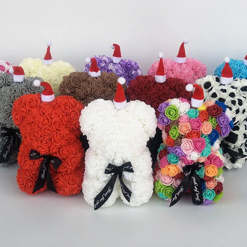 

25 cm rose bear teddy bear rose Christmas gift foam flower bears artificial decoration